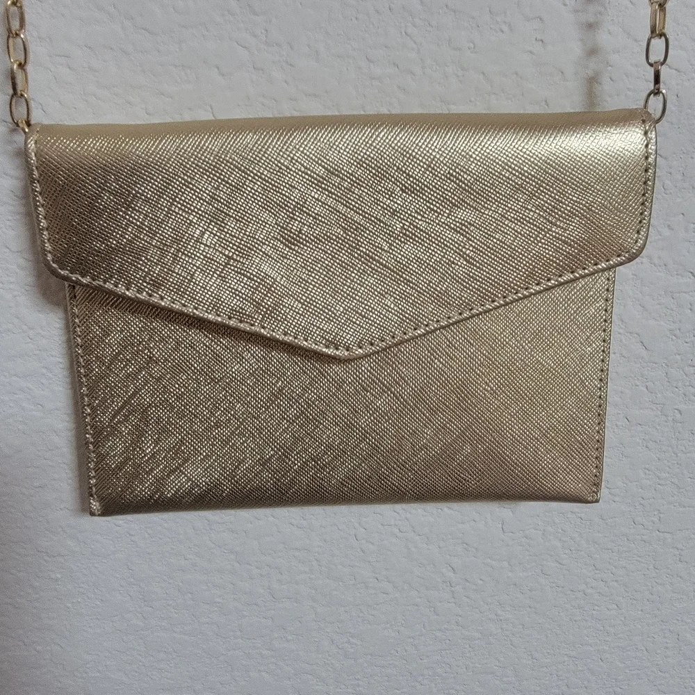 Halogen Gold Metallic with Gold Chain Shoulder/Crossbody Wallet